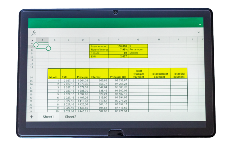Decrotive example of spreadsheet