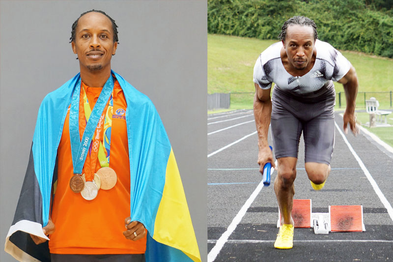 Chris “Fireman” Brown with medals and running on a track