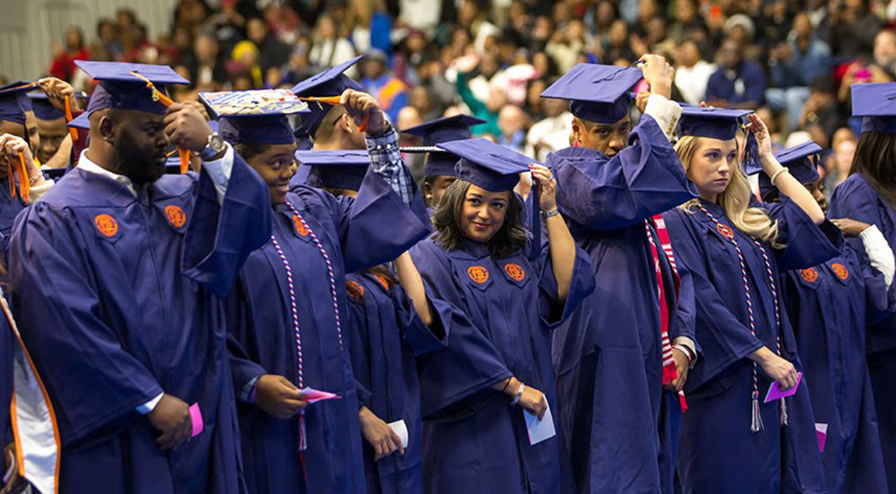 Students in caps and gowns