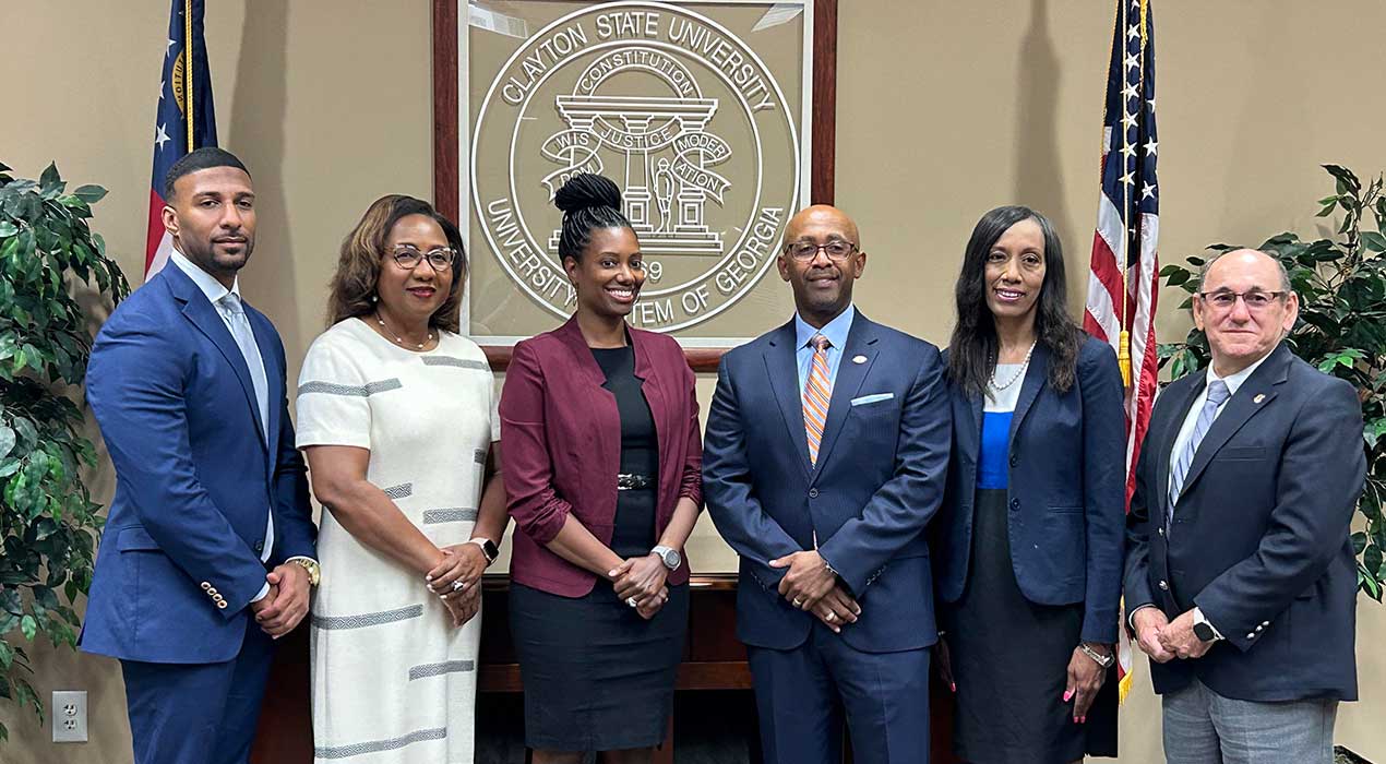 Pres. Georj Lewis and members of Clayton State University meet with Roxane Hamilton of The Coca-Cola Foundation