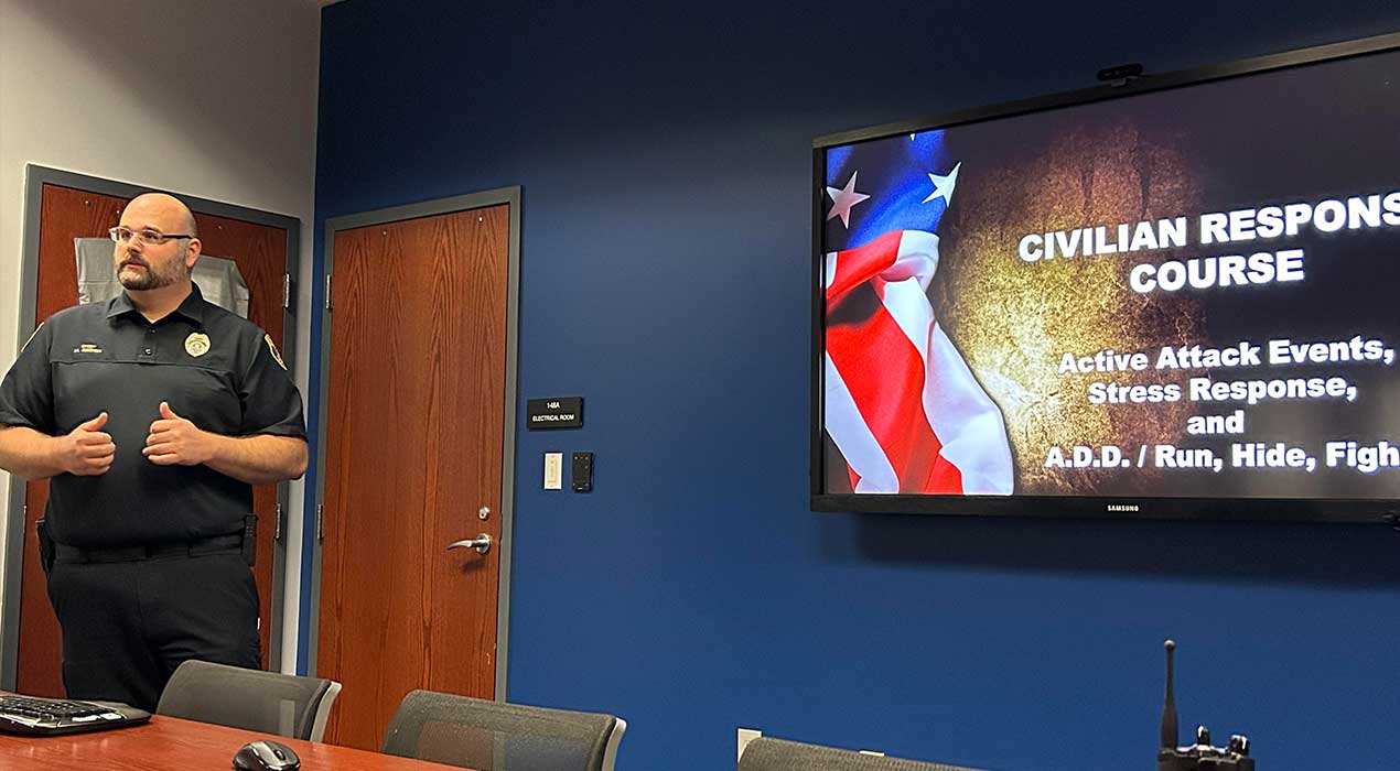 Chief John Keener, the director of public safety at Clayton State, addresses campus staff members